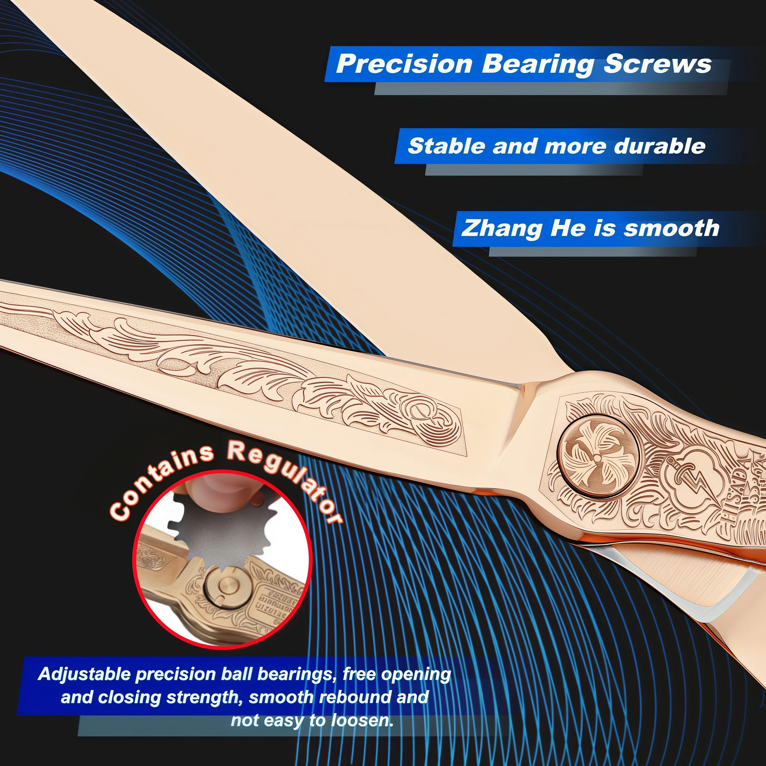 HISADA Barber Scissors Japanese Handmade VG10 Material Scissors 6-7 Inch Rose Gold Scissors Professional Hairdressing Scissors