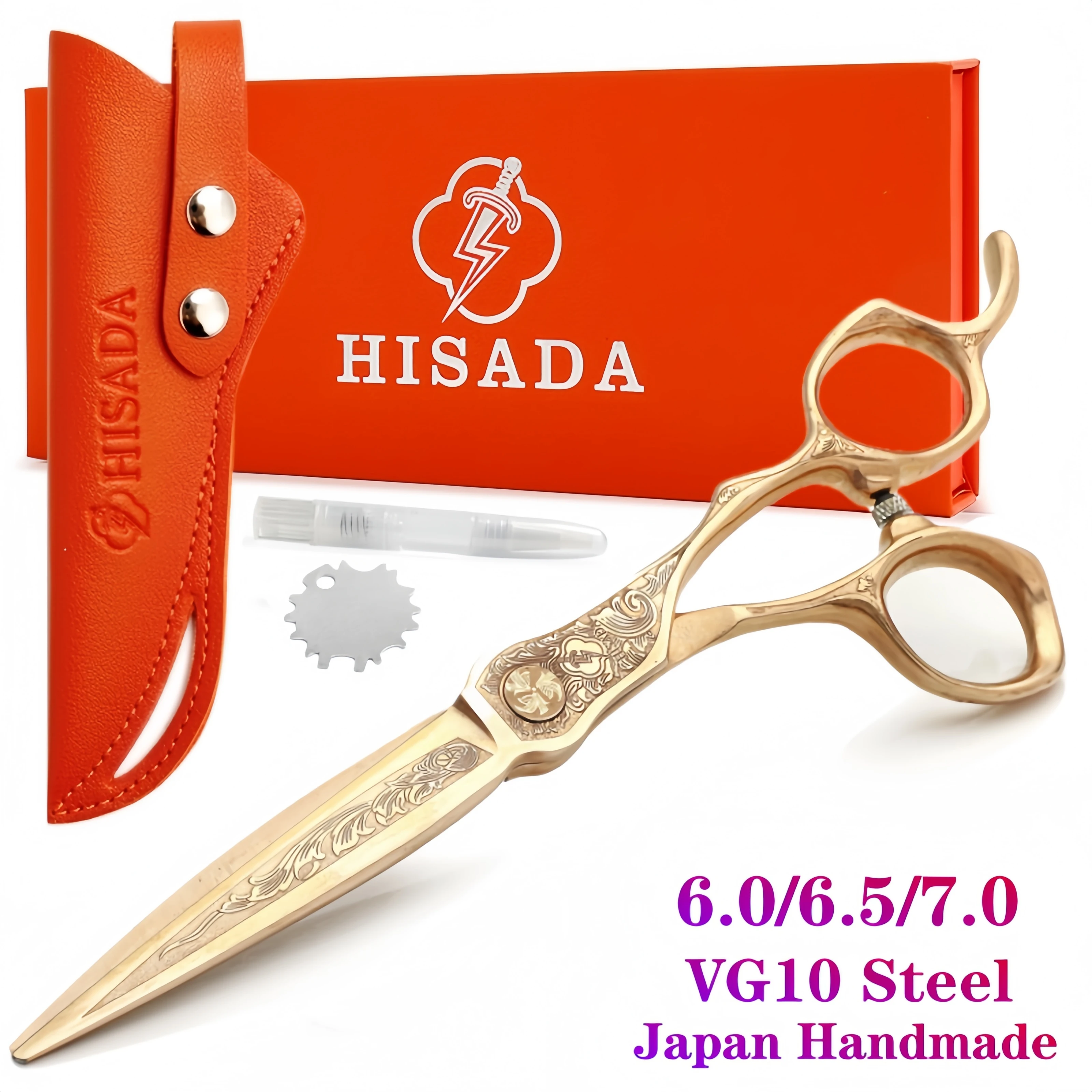 HISADA Barber Scissors Japanese Handmade VG10 Material Scissors 6-7 Inch Rose Gold Scissors Professional Hairdressing Scissors