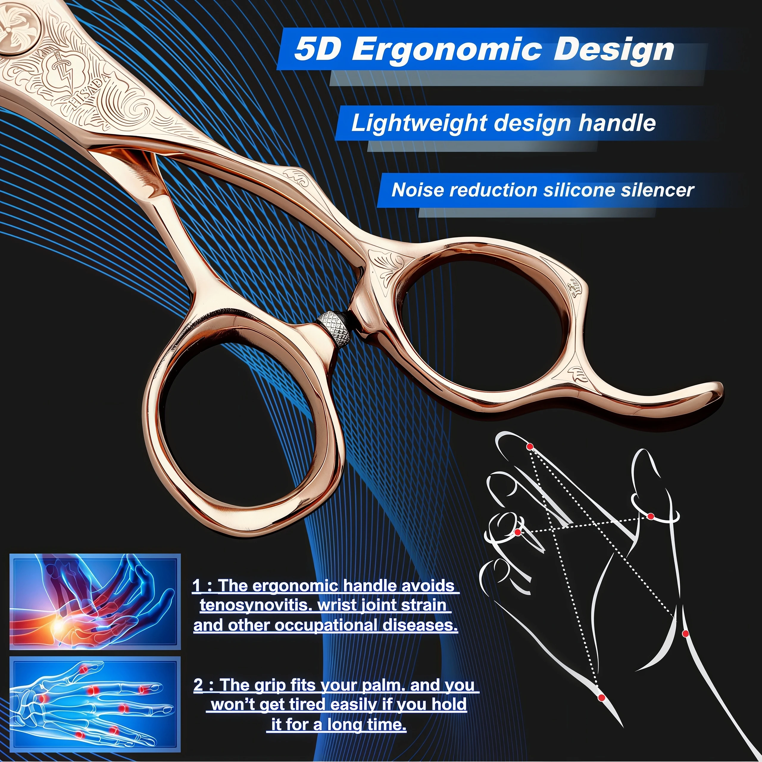 HISADA Barber Scissors Japanese Handmade VG10 Material Scissors 6-7 Inch Rose Gold Scissors Professional Hairdressing Scissors