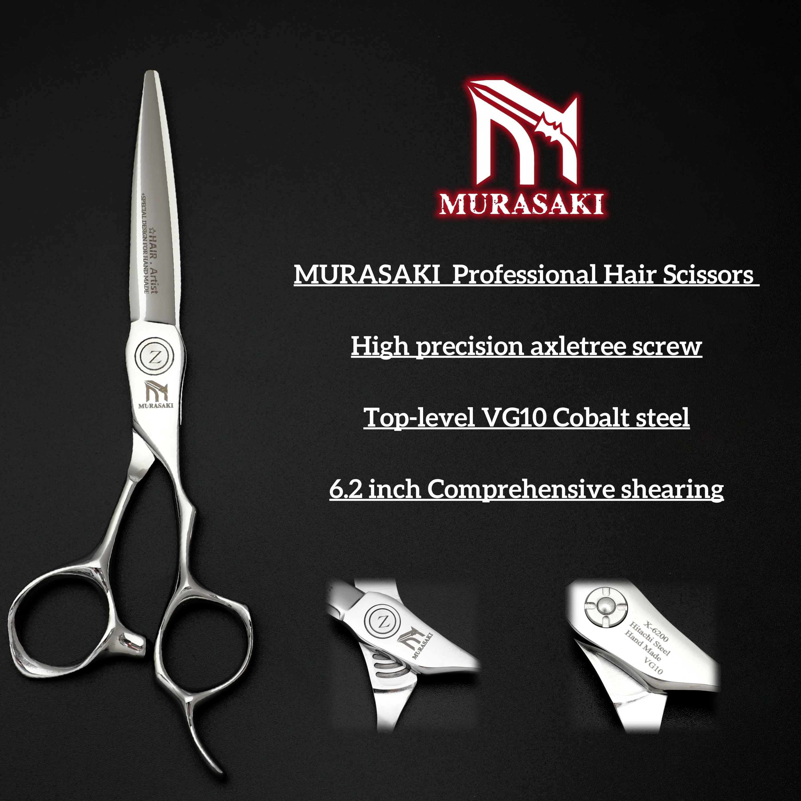 MURASAKI Professional hairdressing scissors,Japan VG10 Cobalt steel,High quality hair cutting scissors,Special design for barber