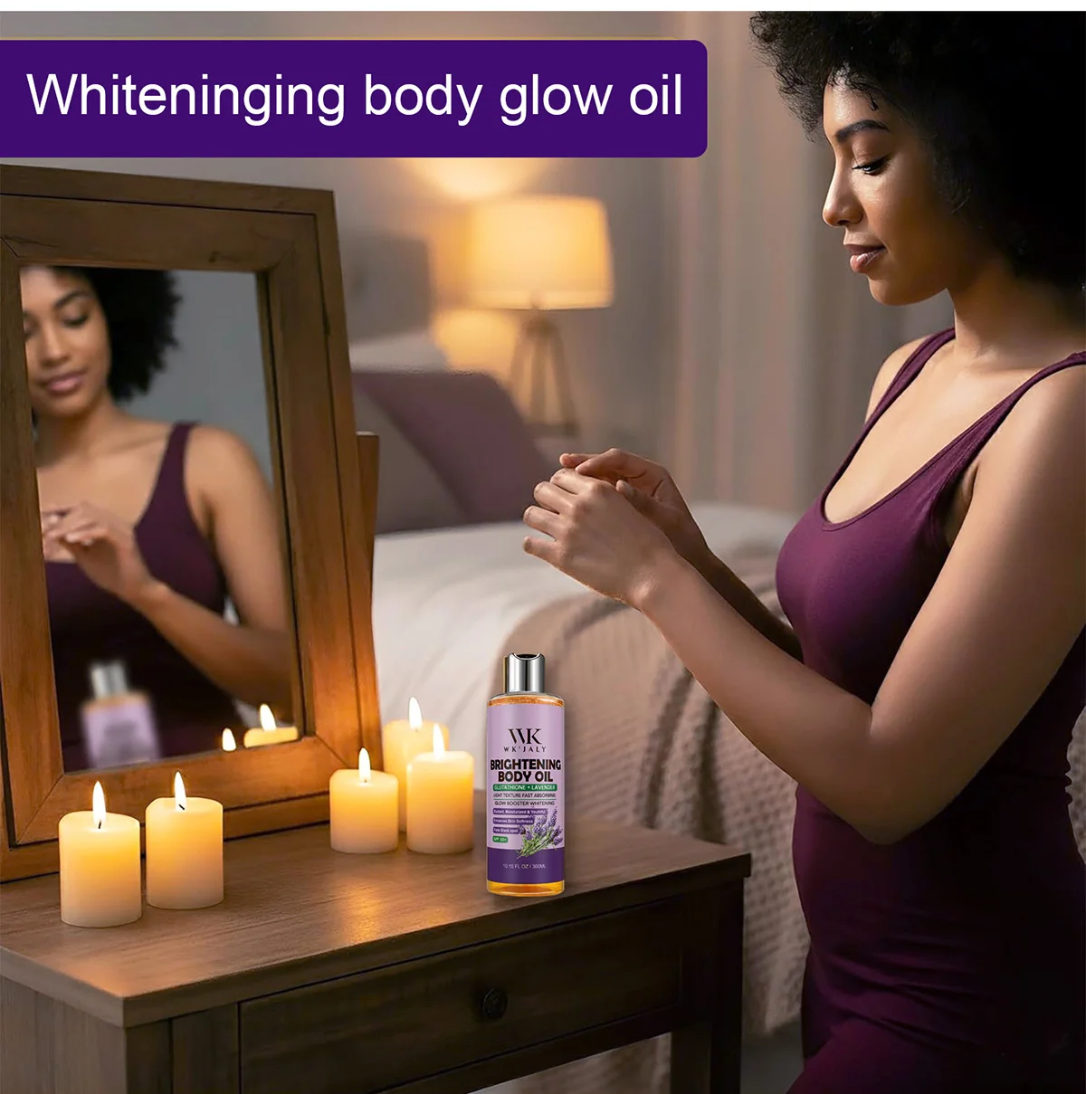 WK JALY Glow Boosting Whitening Glutathione And Lavender Body Oil, Moisturizer, For All Skin Types, Improve Rough Skin, 300ml