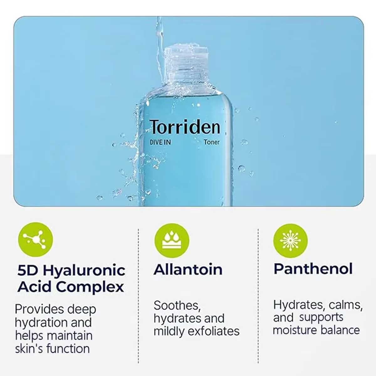 Torriden Dive In Low Molecular Hyaluronic Acid Toner 300ml,Transparent Water-Like Essence,Oil-Free,Korean Skincare,Korean Makeup