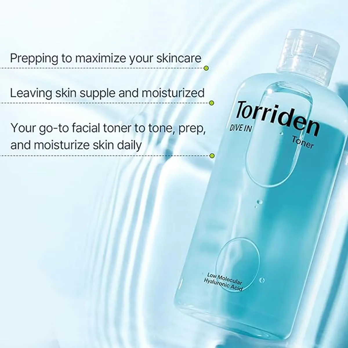 Torriden Dive In Low Molecular Hyaluronic Acid Toner 300ml,Transparent Water-Like Essence,Oil-Free,Korean Skincare,Korean Makeup