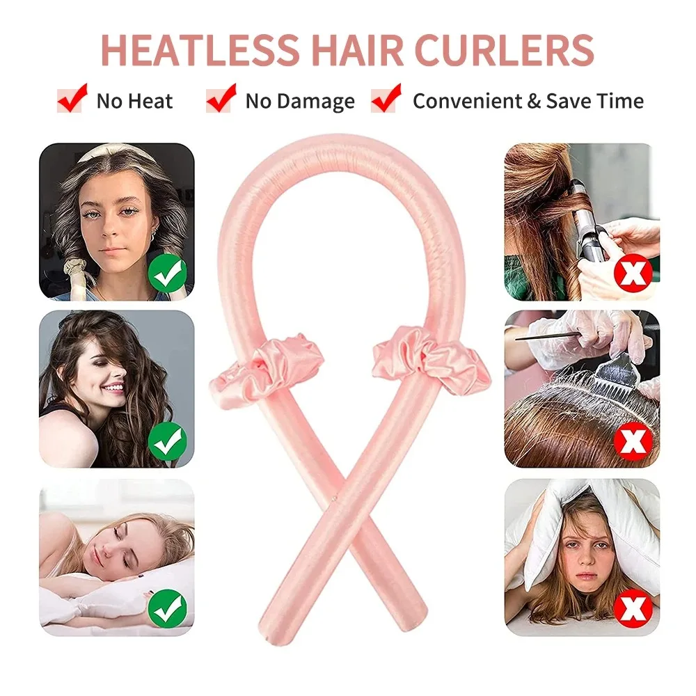 Women Heatless Curls Overnight Silk Tube Hair Curling Iron Hairstyles And Tools Soft Hair Curlers For Sleep Hair Curlers Rollers