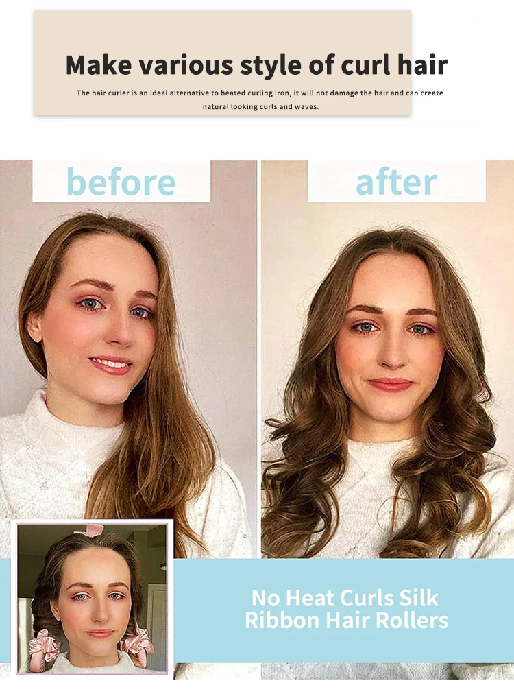 Women Heatless Curls Overnight Silk Tube Hair Curling Iron Hairstyles And Tools Soft Hair Curlers For Sleep Hair Curlers Rollers