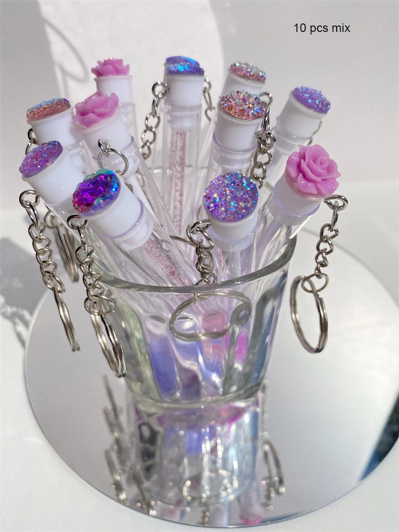Reusable Eyelash Brush Tube Keychain Plastic Portable Mini Lash Comb Spoolie Container Glitter Cils Mascara Wands Keyring