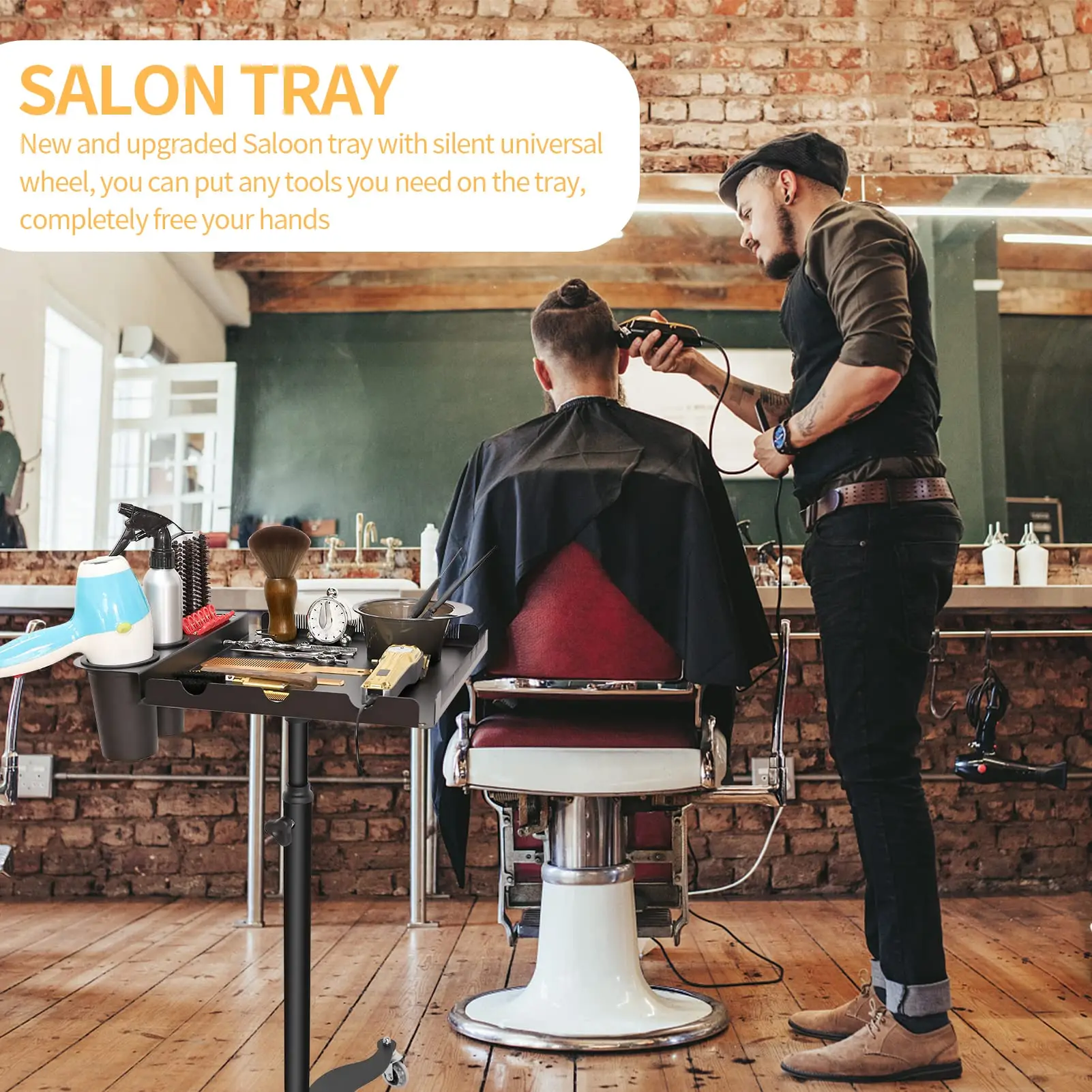 Metal Hairstylist Tray Rolling Cart for Hair Multi-function Salon Trolley Cart with Holder and Separator Stand Styling Tools 
