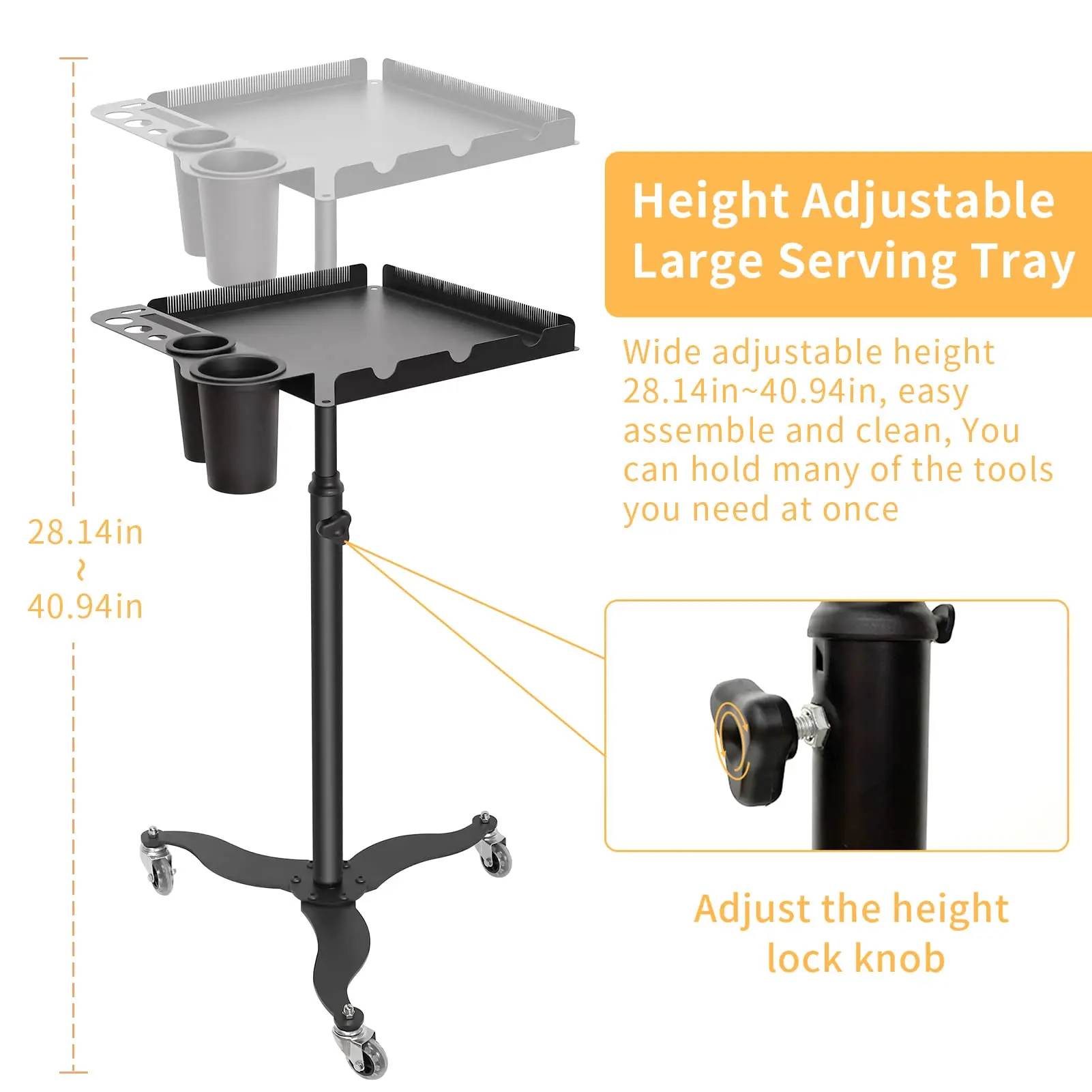 Metal Hairstylist Tray Rolling Cart for Hair Multi-function Salon Trolley Cart with Holder and Separator Stand Styling Tools 