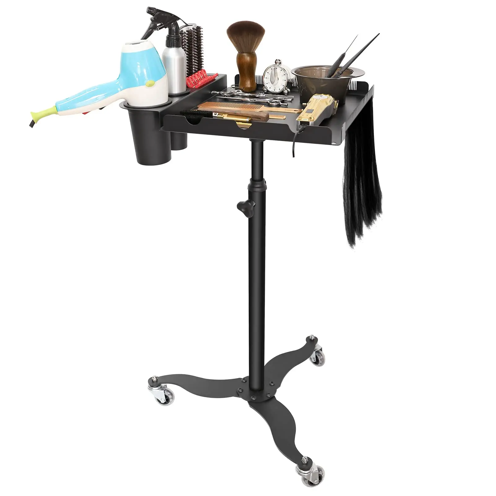 Metal Hairstylist Tray Rolling Cart for Hair Multi-function Salon Trolley Cart with Holder and Separator Stand Styling Tools 