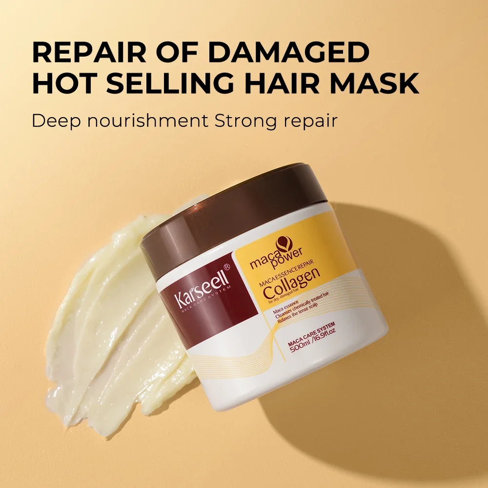 Karseell Hair Mask 500ml + Argan Oil 2pcs Set Deep Repair Conditioning Hair Serum Collagen Hair Treatment for Dry Damaged Hair