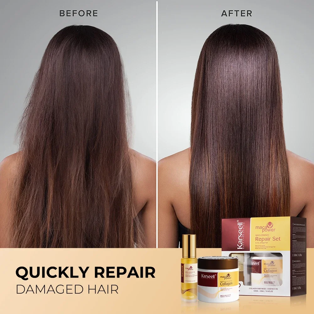 Karseell Hair Mask 500ml + Argan Oil 2pcs Set Deep Repair Conditioning Hair Serum Collagen Hair Treatment for Dry Damaged Hair