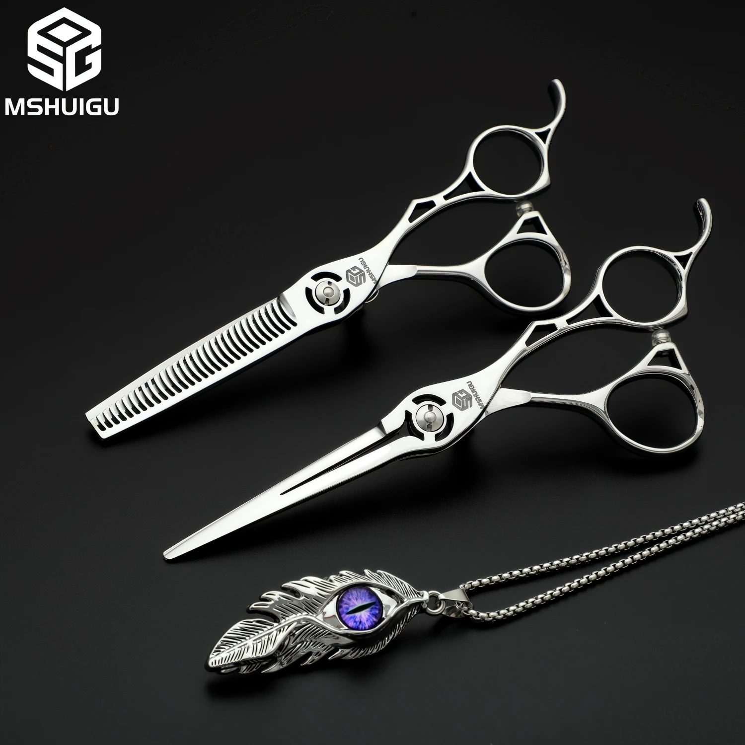 MSHUIGU Professional Barber Scissors Set Japanese 440C 6-6.5-7 Inch Hair Thinning Scissors Suitable for Home and Salon Hairdress