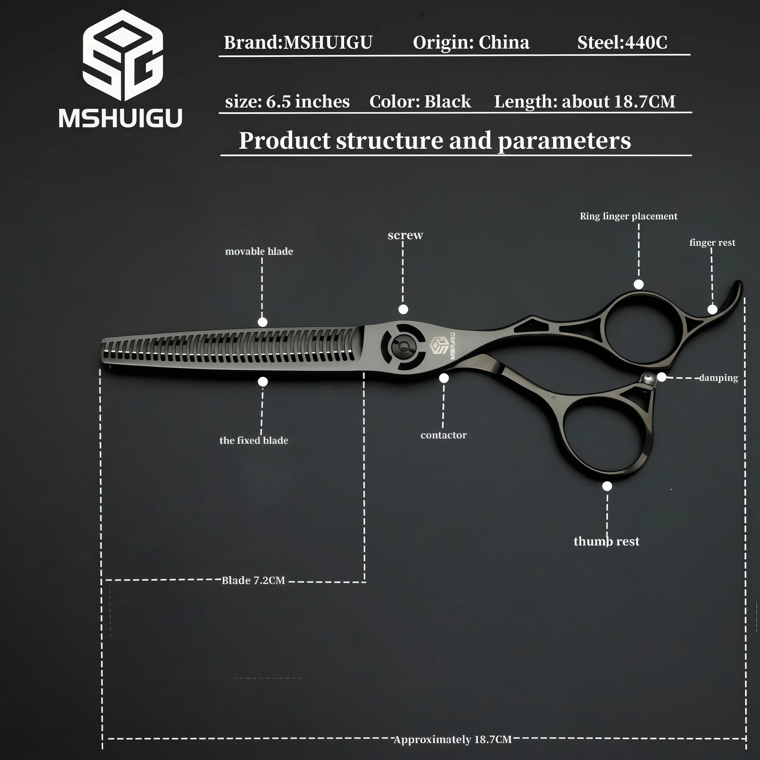 MSHUIGU Professional Barber Scissors Set Japanese 440C 6-6.5-7 Inch Hair Thinning Scissors Suitable for Home and Salon Hairdress