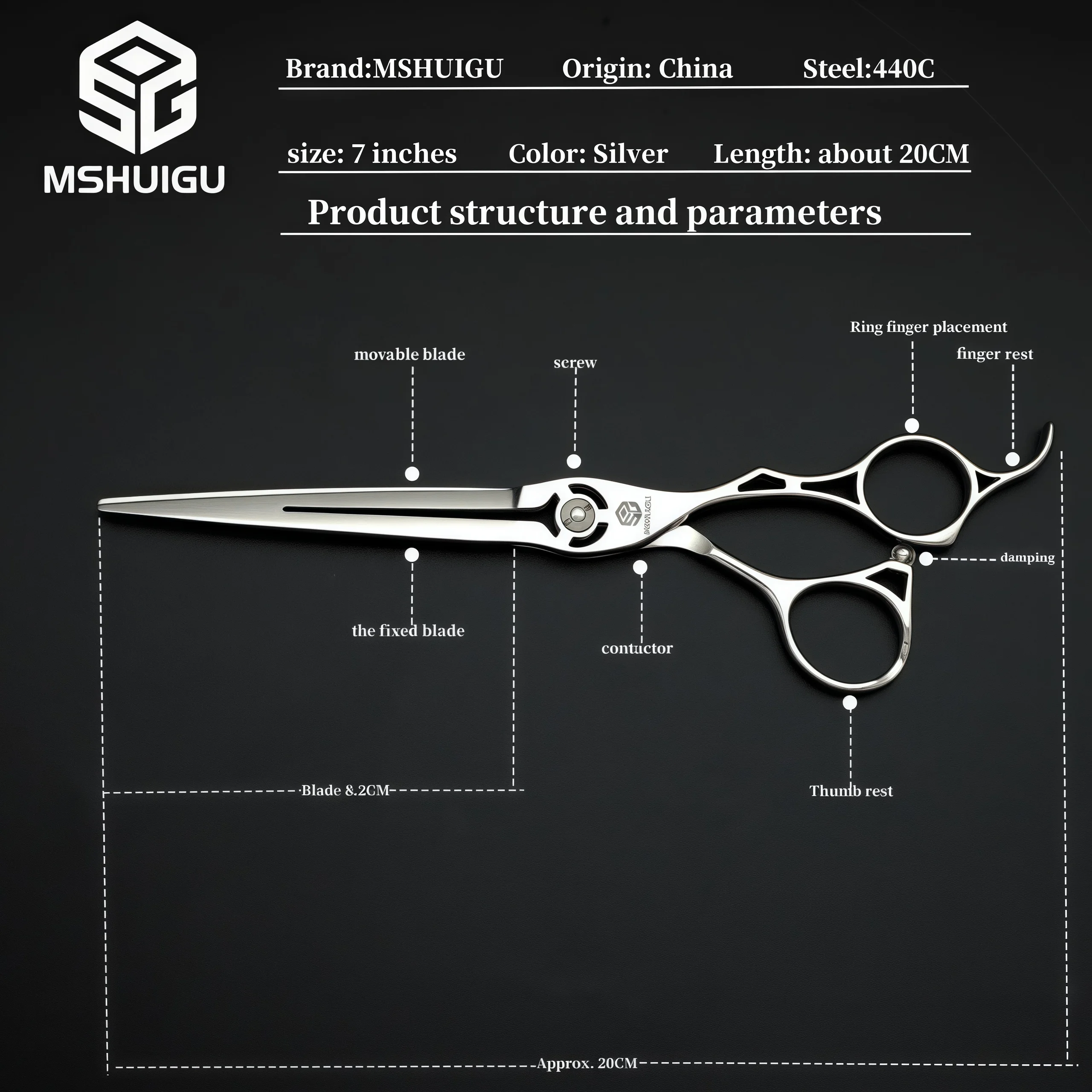 MSHUIGU Professional Barber Scissors Set Japanese 440C 6-6.5-7 Inch Hair Thinning Scissors Suitable for Home and Salon Hairdress