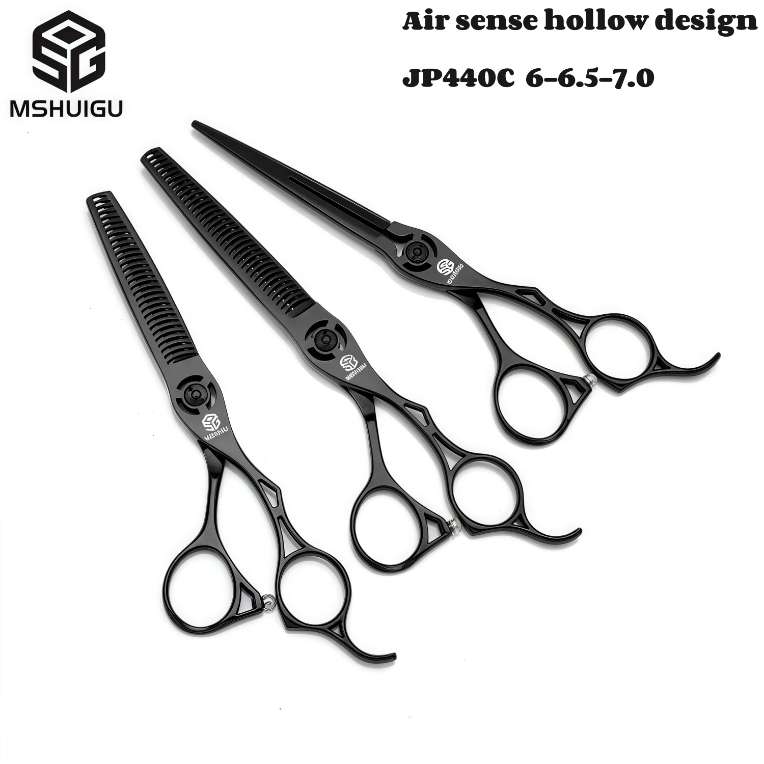 MSHUIGU Professional Barber Scissors Set Japanese 440C 6-6.5-7 Inch Hair Thinning Scissors Suitable for Home and Salon Hairdress