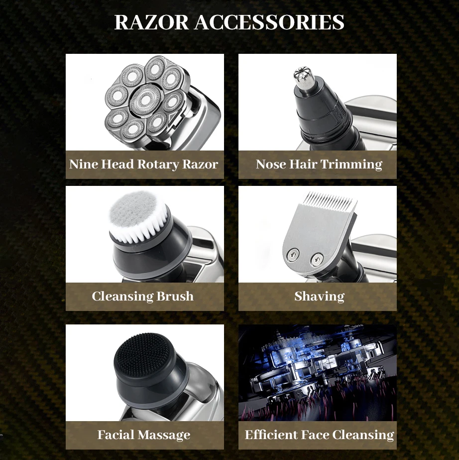Replaceable 3D 4D 5D 6D 7D 8D 9D Electric Shaver Heads | Nose Trimmer, Hair Clipper & Facial Massage Heads