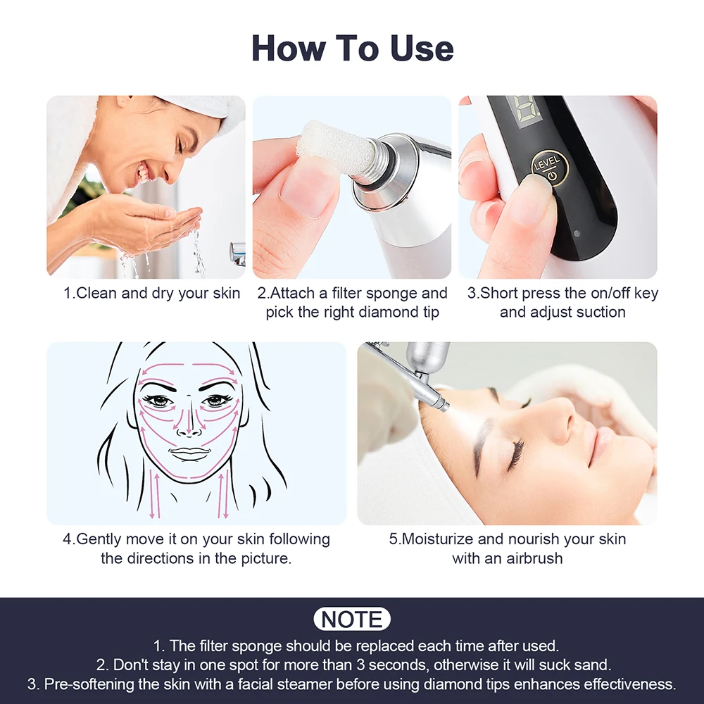 Portable Diamond Microdermabrasion Facial Peeling Machine Hydrating Airbrush Exfoliation Deep Cleaning Vacuum Blackhead Remover