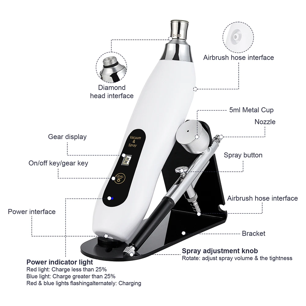 Portable Diamond Microdermabrasion Facial Peeling Machine Hydrating Airbrush Exfoliation Deep Cleaning Vacuum Blackhead Remover