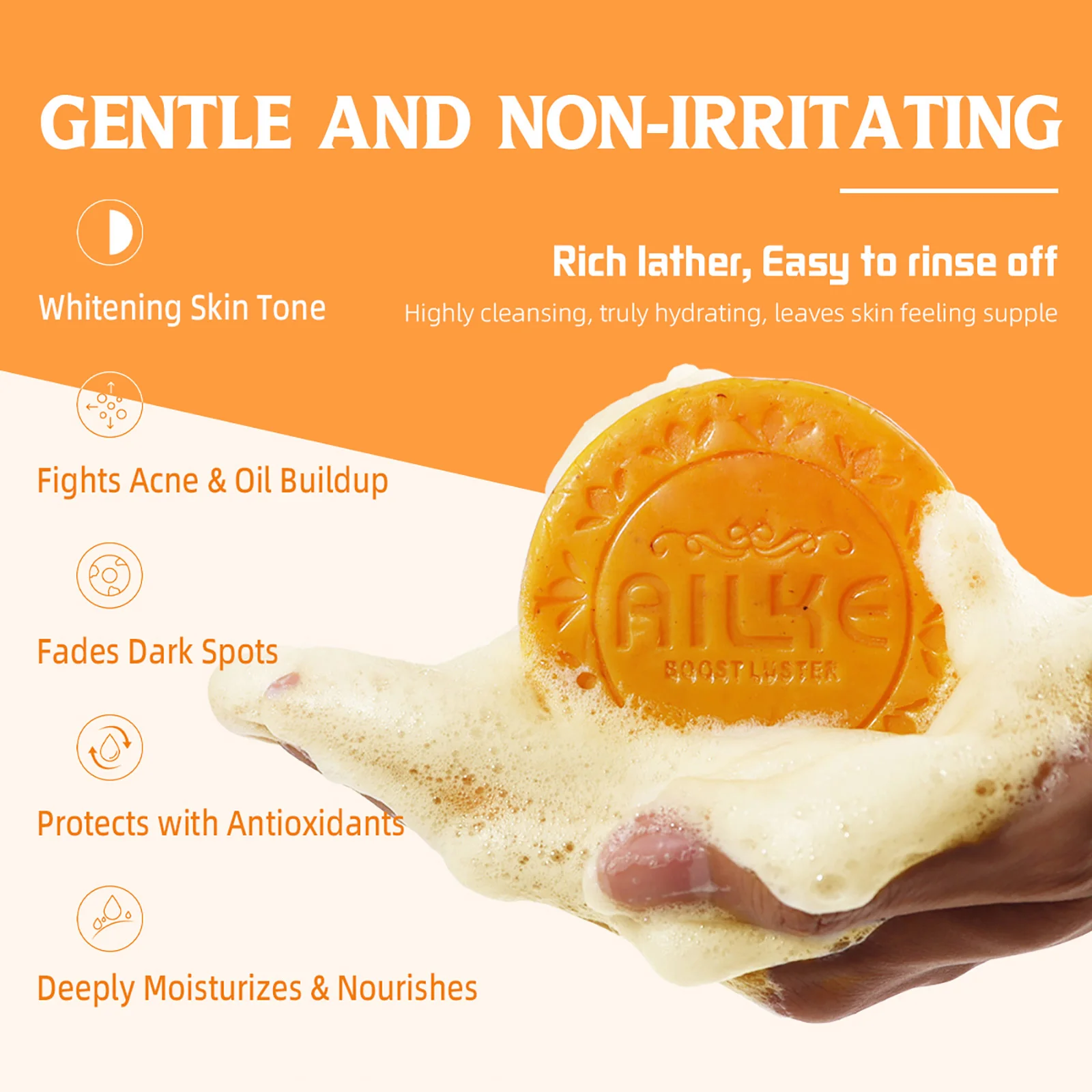 AILKE Lightening Soap Bar for Women, With Natural Turmeric, Papaya, Carrot, Remove Dark Spots, Acne, for All Skin Types, 200g