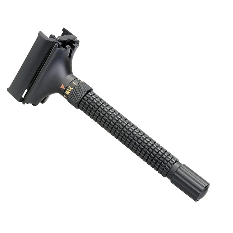 Adjustable Precision Men's Razor - Double Edge Safety Butterfly Brass Metal Handle for Beard & Mustache Grooming With 5 Blades