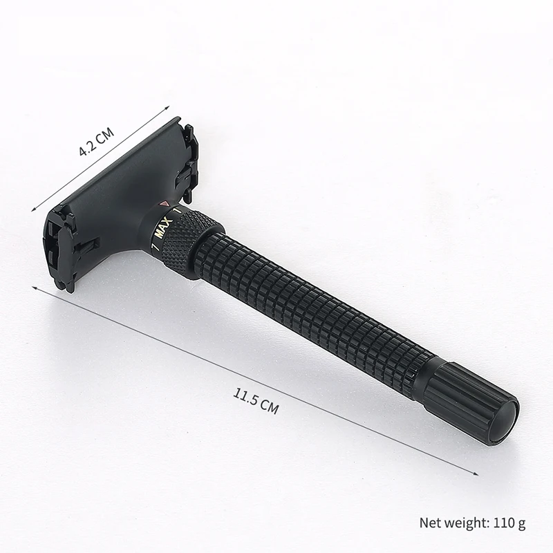 Adjustable Precision Men's Razor - Double Edge Safety Butterfly Brass Metal Handle for Beard & Mustache Grooming With 5 Blades