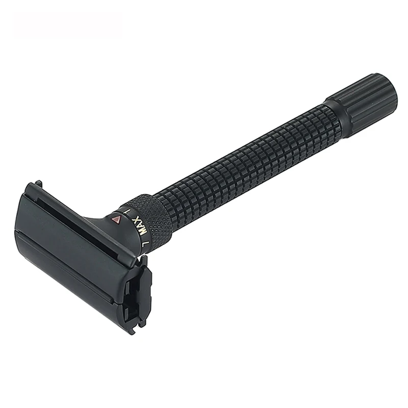 Adjustable Precision Men's Razor - Double Edge Safety Butterfly Brass Metal Handle for Beard & Mustache Grooming With 5 Blades