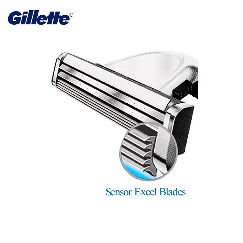 Gillette Sensor Excel Men's Razor Blade Replace Heads Beard Shaving 2-Layer Shaver Blades for Vector 3 Razor