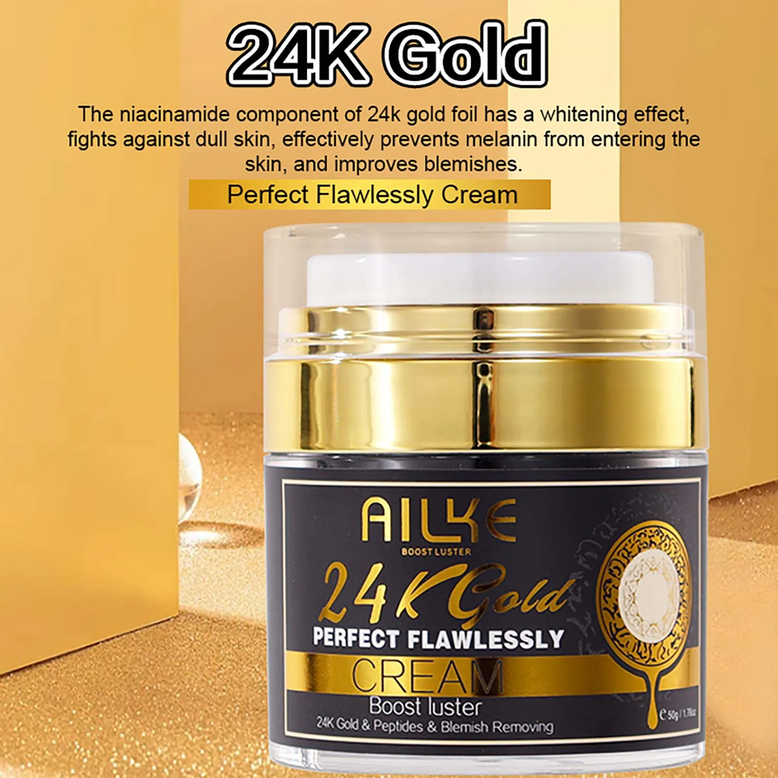 AILKE 24k Gold Perfect Flawlessly Face Cream, Whitening, Reduce Dark Spots, Melanin, Improve Dull Skin, With Glutathione Vitamin