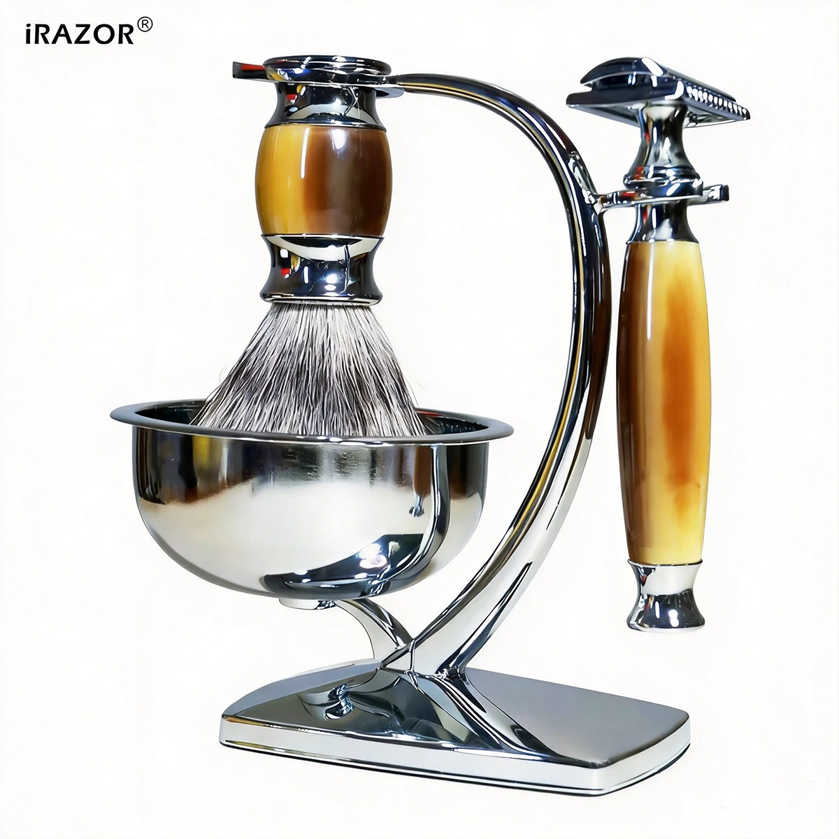 iRAZOR Classic DE Double Edge Safety Razor Kit 10 Blades Silvertip Brush Lather Bowl Mens Wet Shaving Groomin Packed in Gift Box