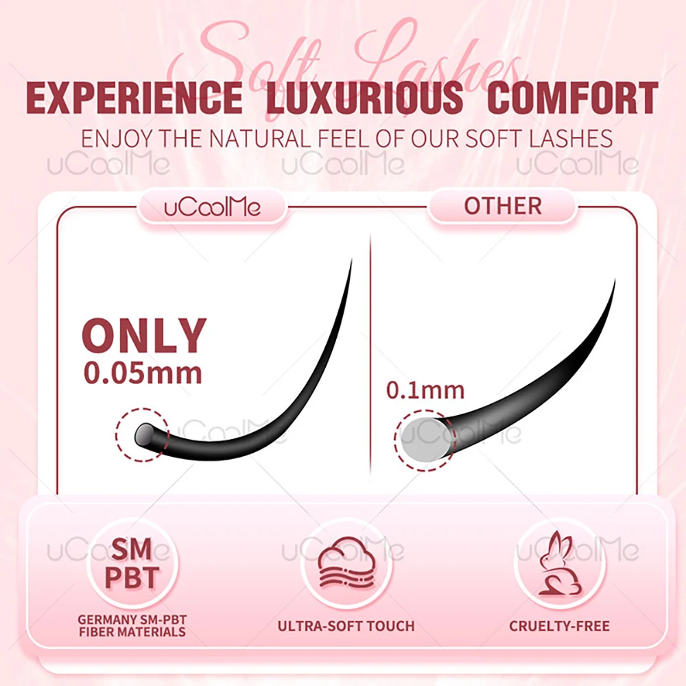 uCoolMe DIY Eyelashes Extension Flora 0.05mm D Curl Handmade 8-18mm Natural Wide Span Wispy Lash Clusters False Lashes Bundles