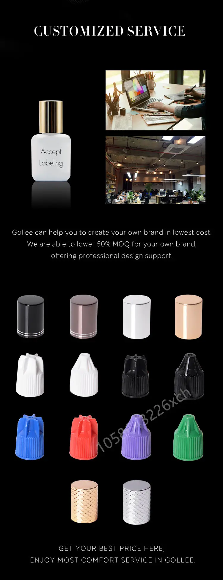 Gollee Sweatproof for Sports Running Waterproof Swimming 0.5-1s Eyelash Extension Glue Fast Drying Professional Eyelash Adhesive