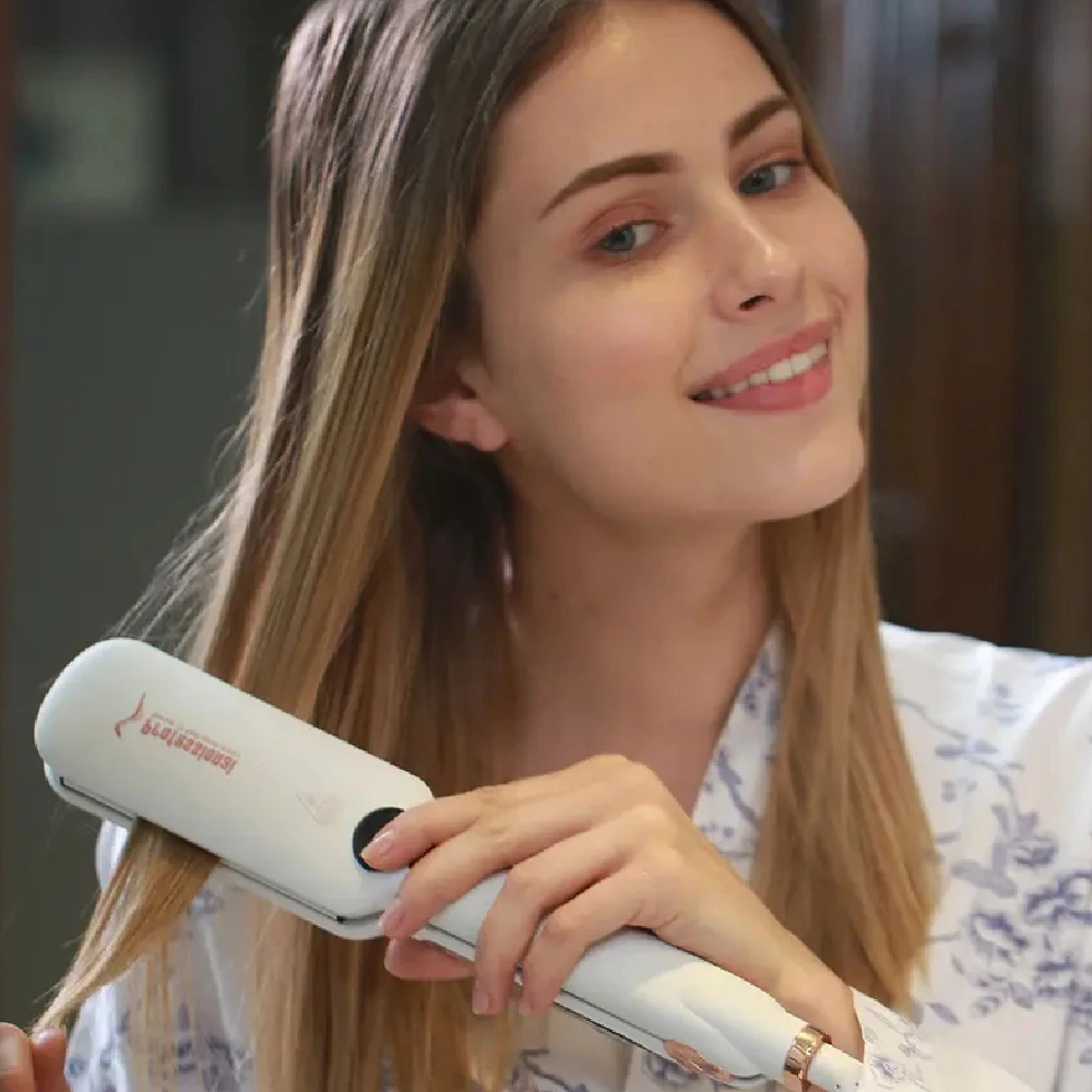 RUCHA Infrared Steam Hair Straightener 2 Inches Wide Plate Hair Salon Steampod Ironing Styler Ceramic Tourmaline Flat Iron
