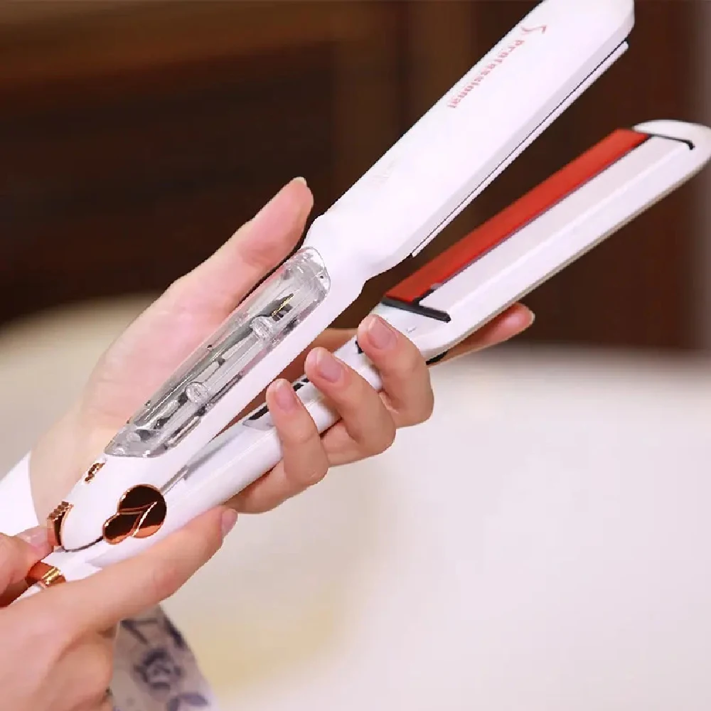 RUCHA Infrared Steam Hair Straightener 2 Inches Wide Plate Hair Salon Steampod Ironing Styler Ceramic Tourmaline Flat Iron