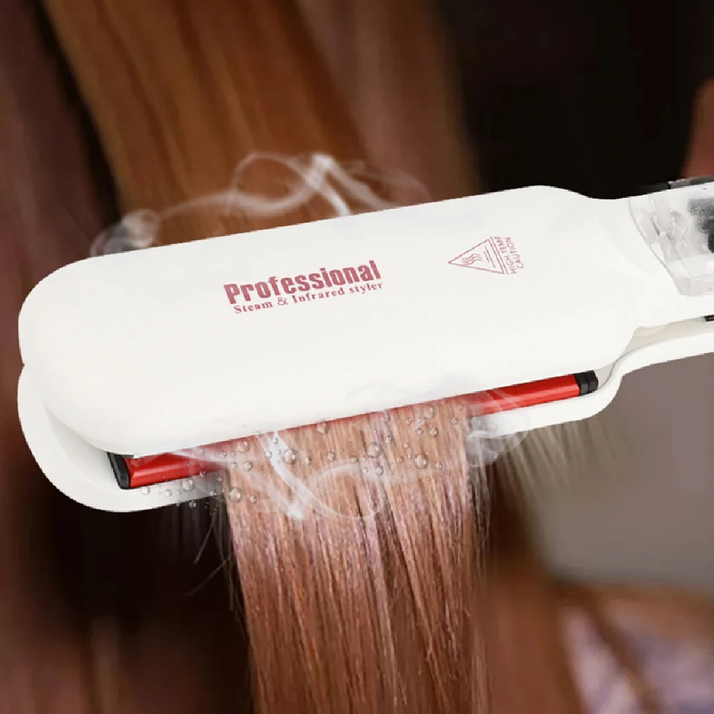 RUCHA Infrared Steam Hair Straightener 2 Inches Wide Plate Hair Salon Steampod Ironing Styler Ceramic Tourmaline Flat Iron