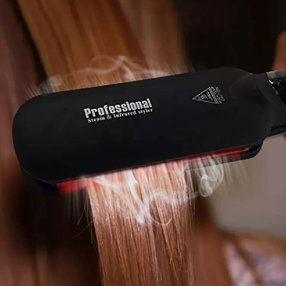 RUCHA Infrared Steam Hair Straightener 2 Inches Wide Plate Hair Salon Steampod Ironing Styler Ceramic Tourmaline Flat Iron