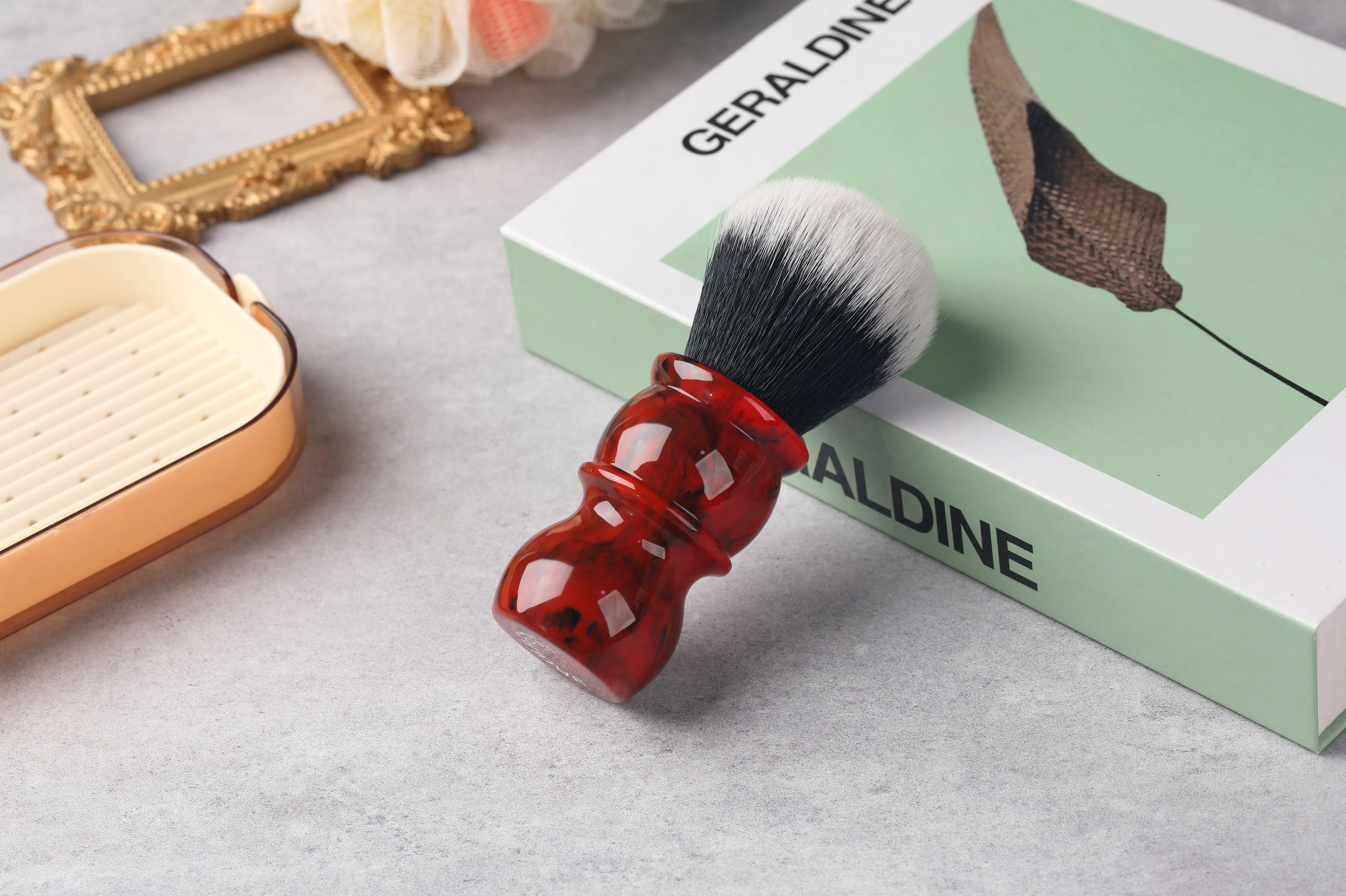 Yaqi Red Marble 24MM Men's Synthetic Hair Beard Brush Shaving Brush