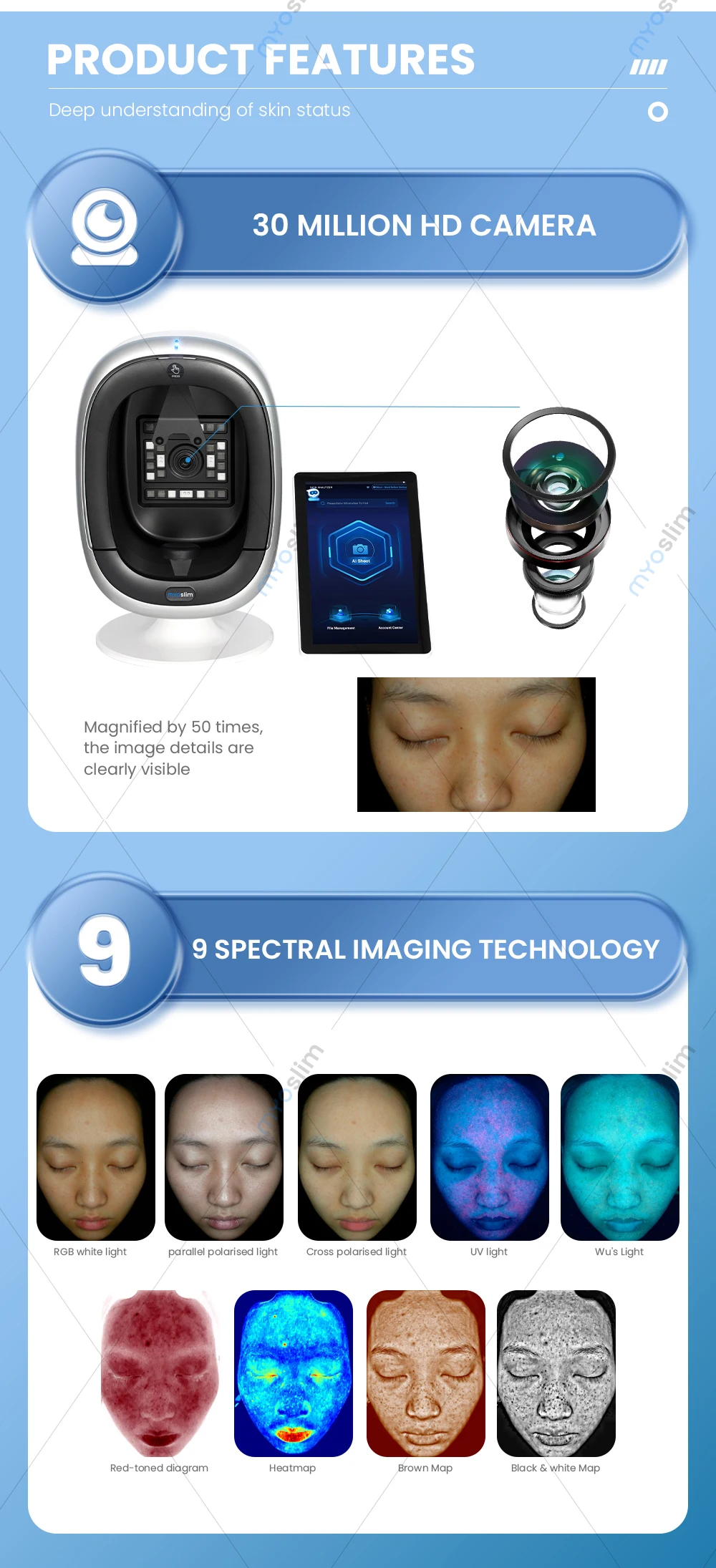 AISIA O1 3D AI Facial Skin Analyzer Detection Skin Problem Diagnosis 8 Spectrum Professional Analysis Beauty Salon Equipment