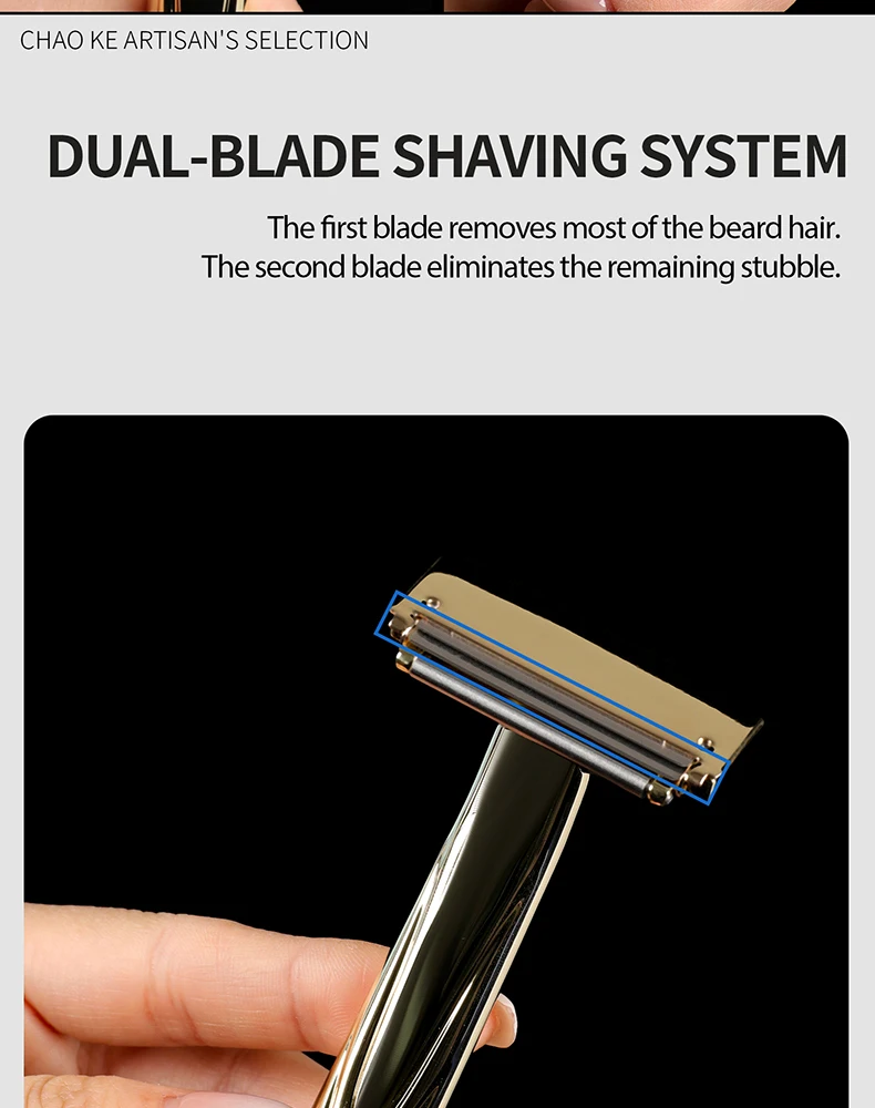 Chaoke Manual Razor Vintage Straight Razor Hand Shaving Razor Stand Beard Shaver Men's Double-Edged Blade