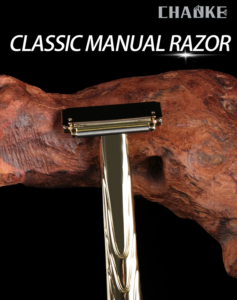 Chaoke Manual Razor Vintage Straight Razor Hand Shaving Razor Stand Beard Shaver Men's Double-Edged Blade