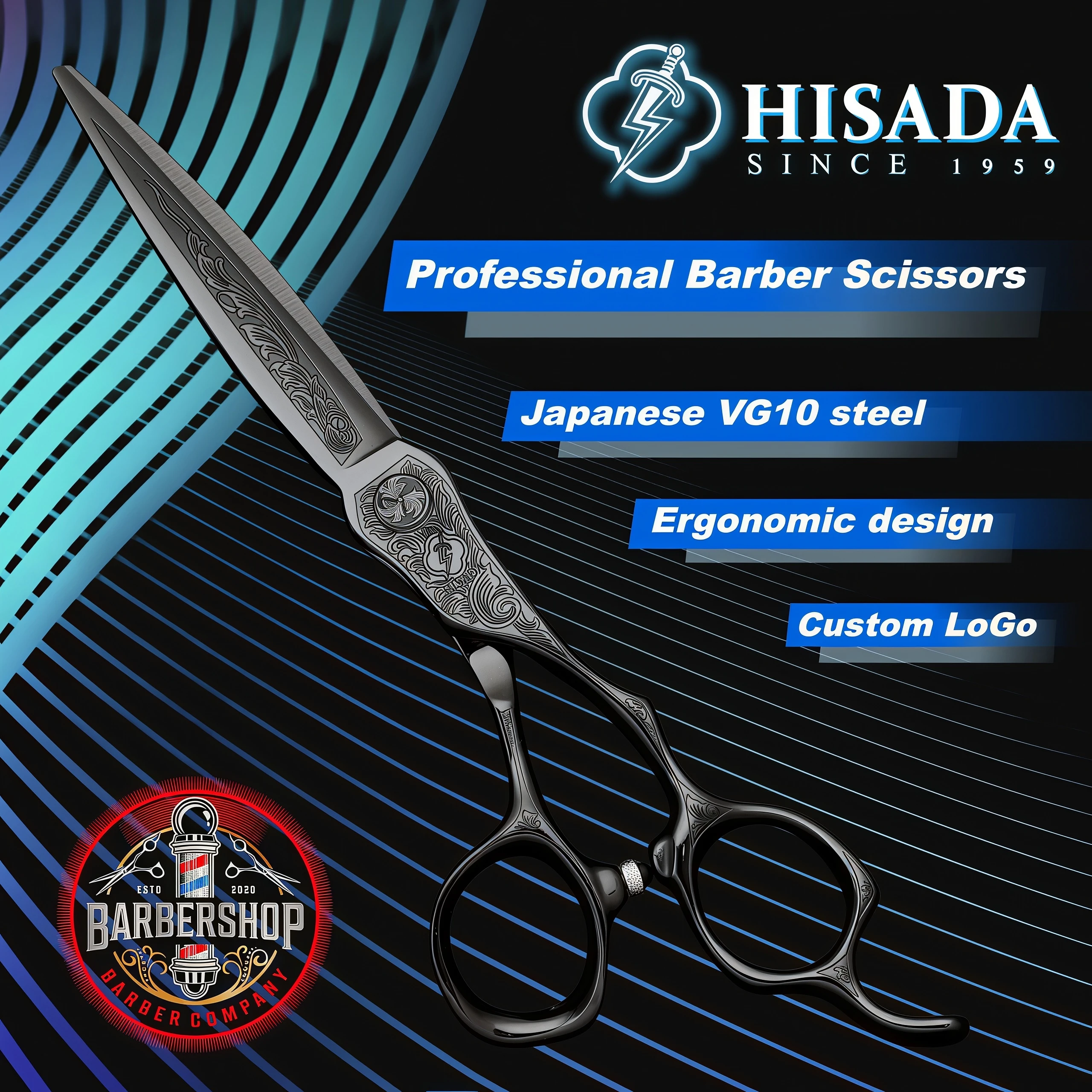 HISADA Hairdressing Scissors 6.0 Inch VG10 Steel Grade Scissors Pattern Professional Hair Salon Top Professional Scissor