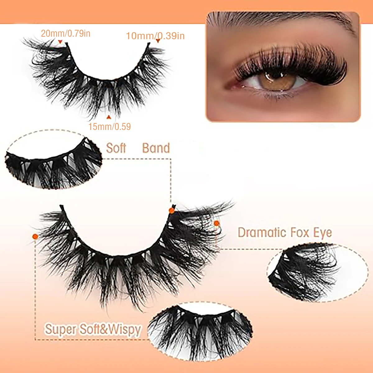 Wholesal 50Pairs Cat Eye Lashes Natural long Mixed Style Curling Fluffy Eyelashes Reusable Portable Individual Packing Faux Lash
