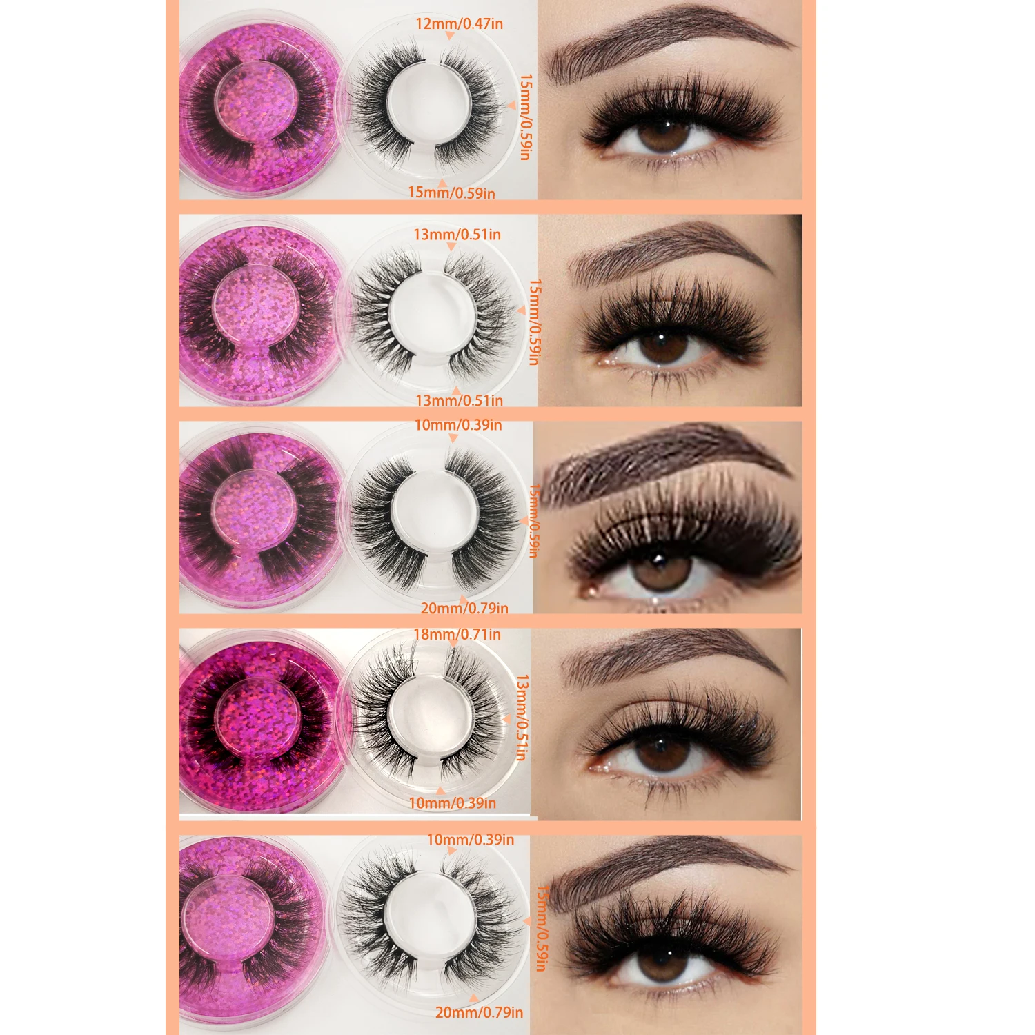 Wholesal 50Pairs Cat Eye Lashes Natural long Mixed Style Curling Fluffy Eyelashes Reusable Portable Individual Packing Faux Lash