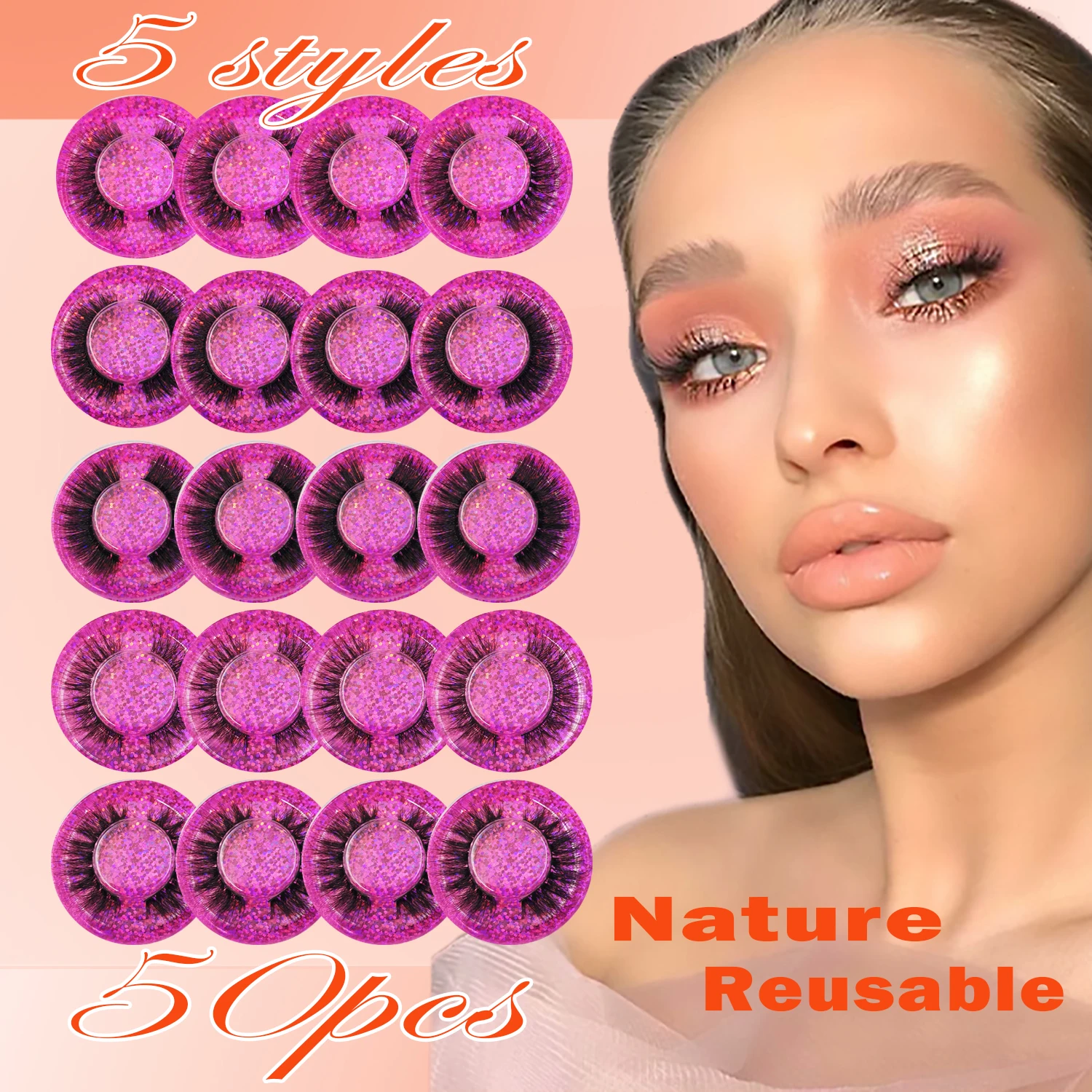 Wholesal 50Pairs Cat Eye Lashes Natural long Mixed Style Curling Fluffy Eyelashes Reusable Portable Individual Packing Faux Lash