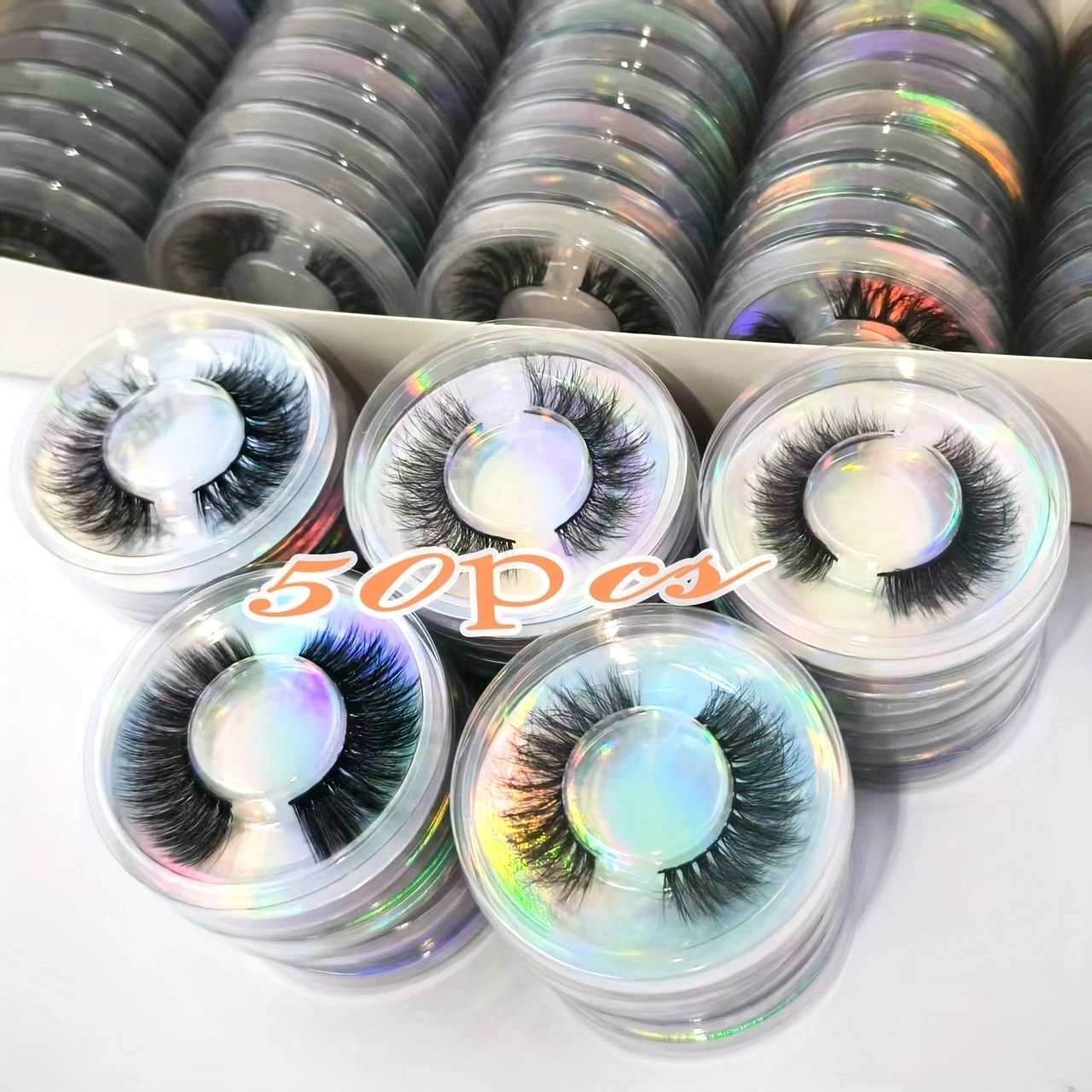 Wholesal 50Pairs Cat Eye Lashes Natural long Mixed Style Curling Fluffy Eyelashes Reusable Portable Individual Packing Faux Lash