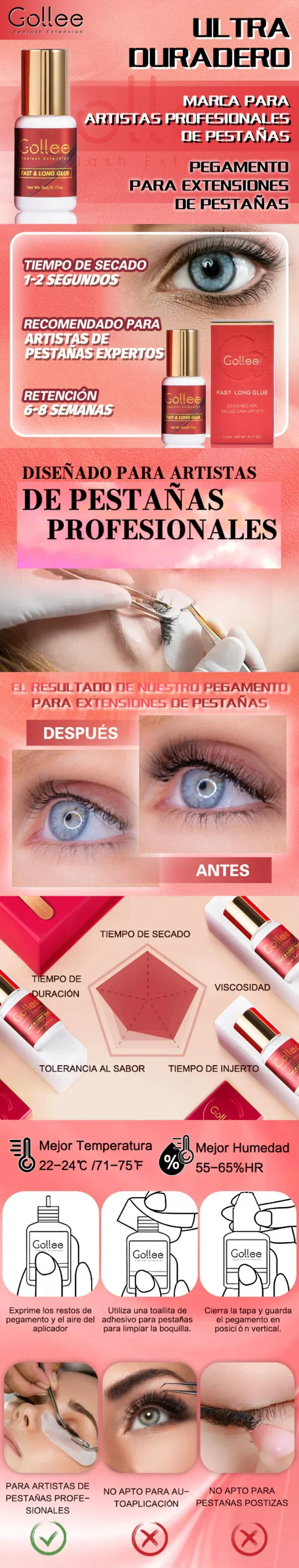Gollee Professional Eyelash Extension Glue 0.5s Fast Dry Last 8 Weeks Medical Grade Latex-Free Low Fumes For Expert Lash Artists