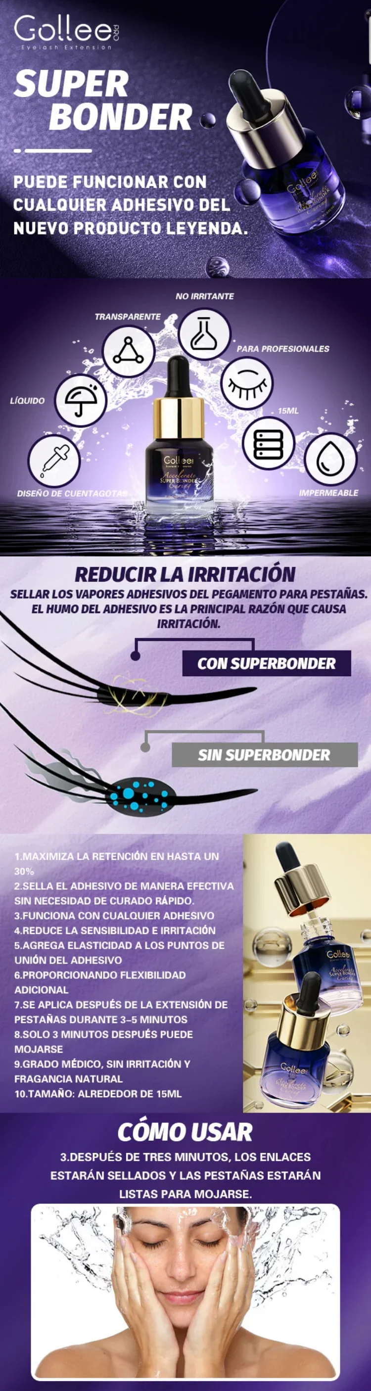 Gollee Professional Eyelash Extension Glue 0.5s Fast Dry Last 8 Weeks Medical Grade Latex-Free Low Fumes For Expert Lash Artists