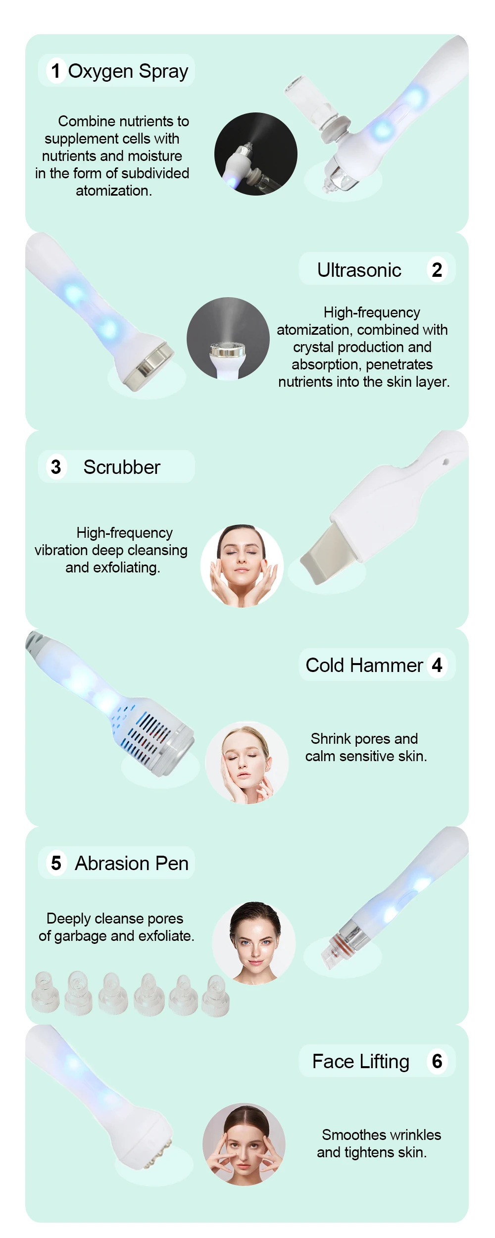 AOKO 6 in 1 Professional Beauty Facial Machine Hydra Aqua Deep Cleaning Skin Care Device H2-O2 Hydro Dermabrasion RF Bio-lifting