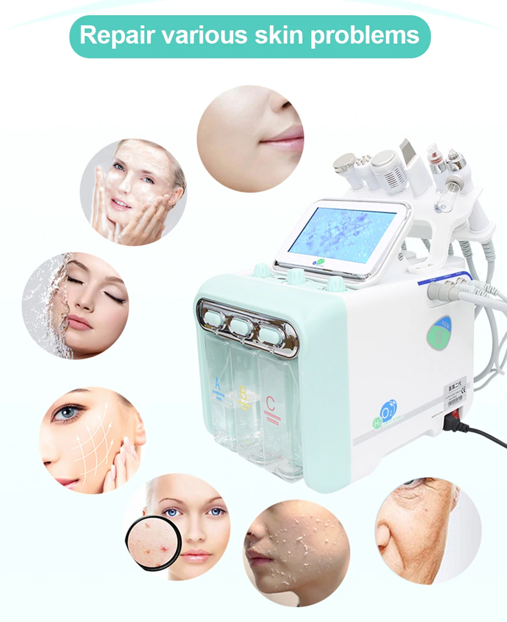 AOKO 6 in 1 Professional Beauty Facial Machine Hydra Aqua Deep Cleaning Skin Care Device H2-O2 Hydro Dermabrasion RF Bio-lifting