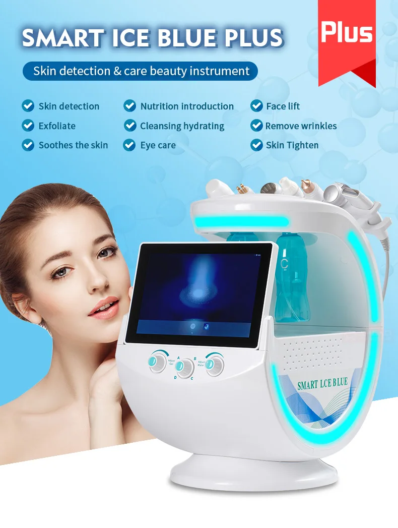 New 7 In 1 Smart Facial Cleansing Skin Analyze Deep Pore Vacuum Hydra Lift Anti-aging Beauty Machine Ice Blue