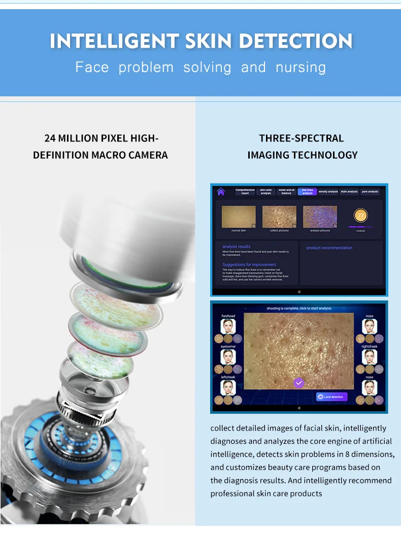 New 7 In 1 Smart Facial Cleansing Skin Analyze Deep Pore Vacuum Hydra Lift Anti-aging Beauty Machine Ice Blue